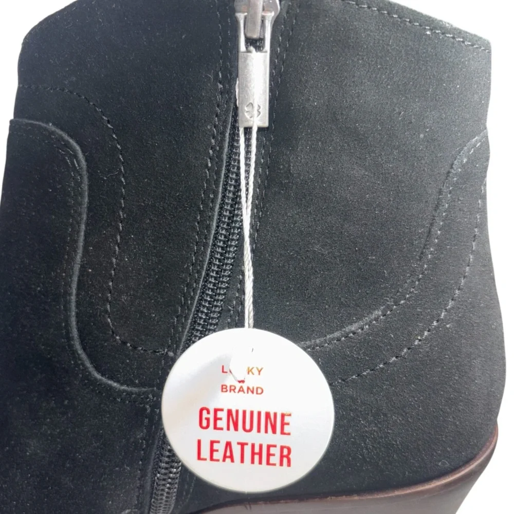 Lucky Brand Black Suede Leather Ankle Boot Wedge Heel Women’s 9.5 Style Wadier